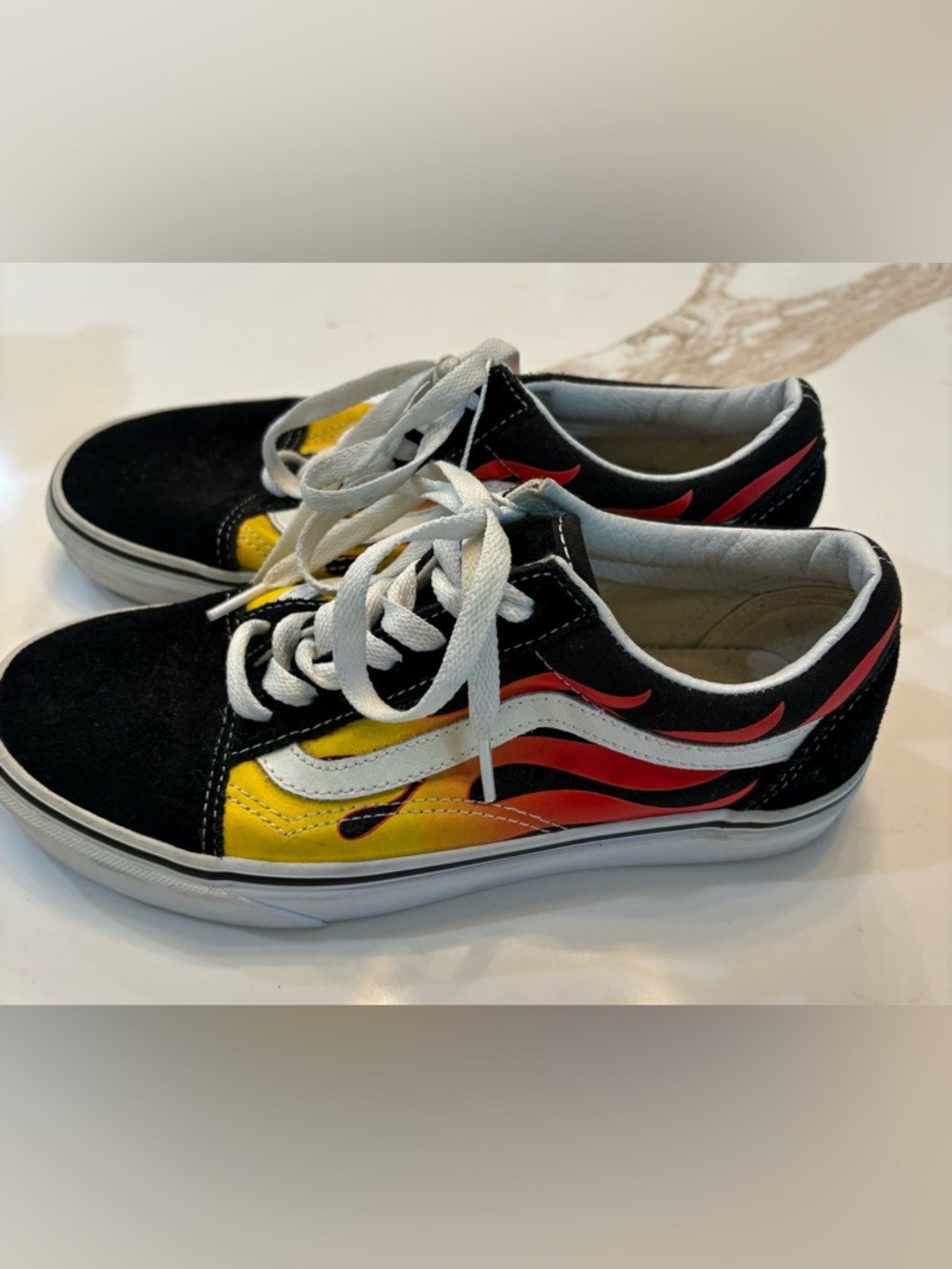 Vans Old Skool Black Yellow and Red Flame Stripe Sneakers men’s 5.5 / women’s 7